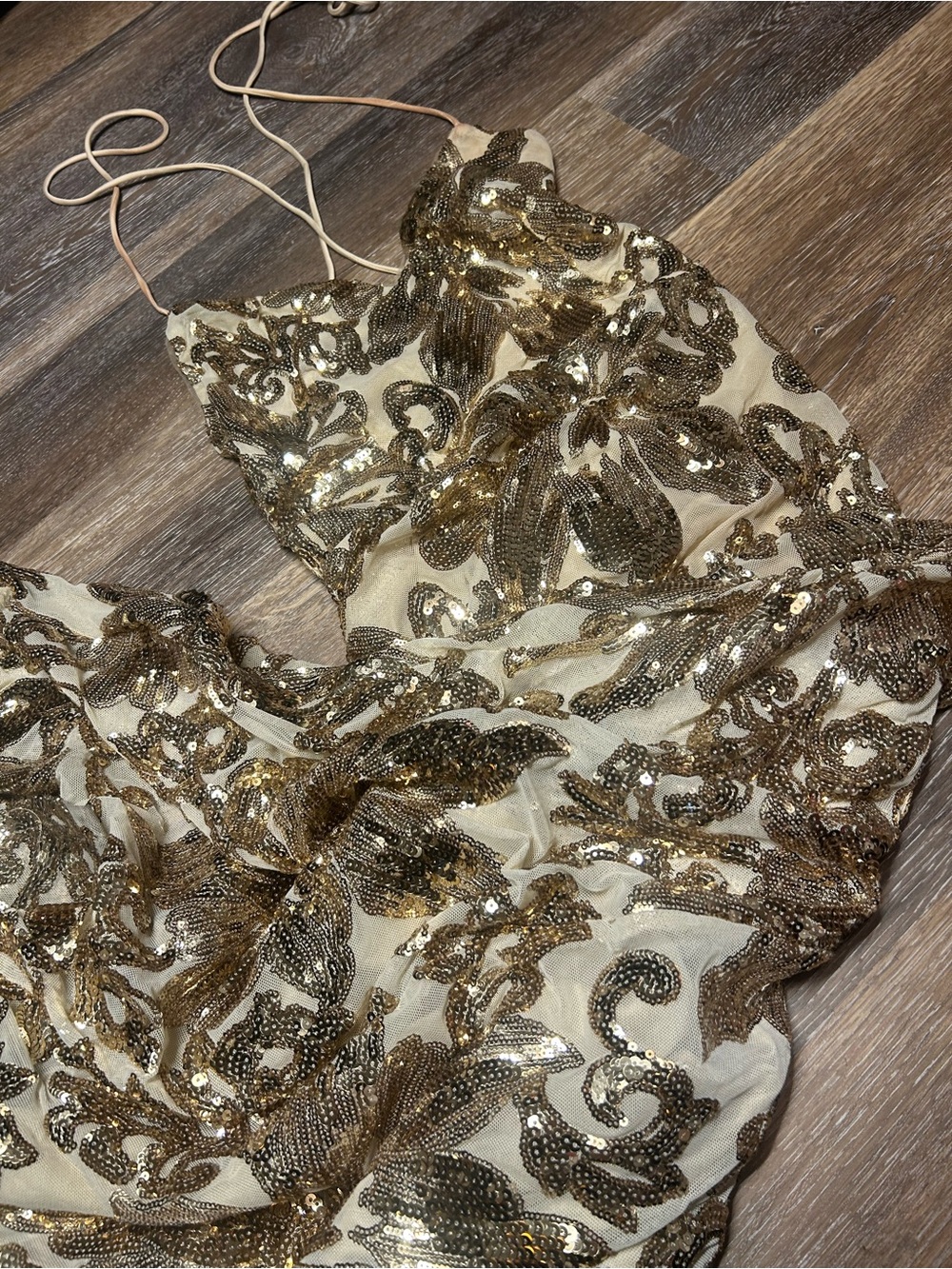 Alyce Paris Gold Sequin Floral Lace-Up Formal Gown